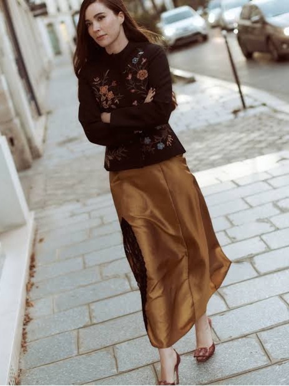 Hill House The Ida Slip Dress in Amber Crushed Satin Large Gold Black Vintage - Picture 4 of 5